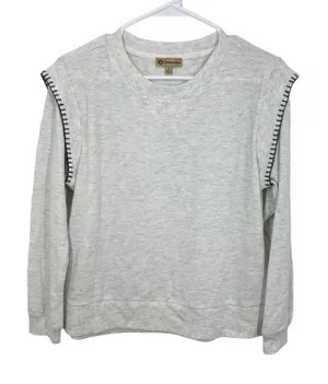 Democracy Womens Sweatshirt‎ Cream Stitch Detail Pullover Top Size S NWT Soft thumbnail 1