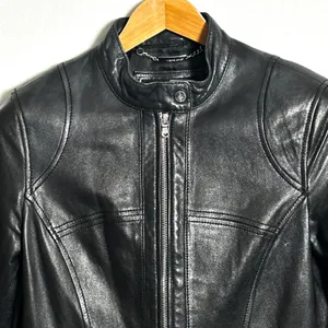 Wilson's Genuine Leather Biker Jacket Womens Medium Black Cafe Racer Moto Bomber thumbnail 2