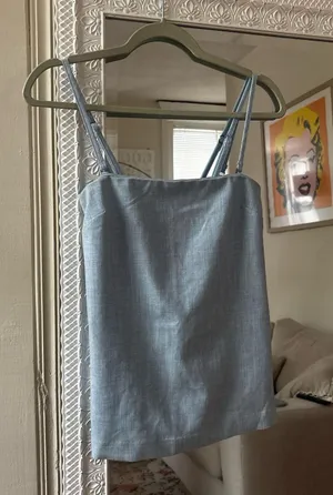 Abercrombie Linen Blend Top Removable Straps Blue thumbnail 1