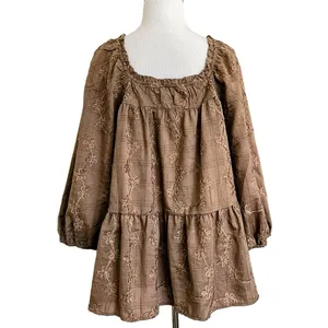 Hayden Women’s Brushed Floral Detailed Puff Sleeve Square Neck Top L thumbnail 3