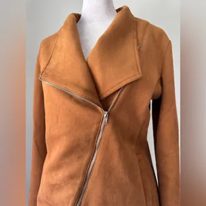 Have Tan Faux Leather Full Zip Lightweight Jacket Size M thumbnail 3