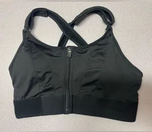 Sports Bras Women's Short Tank Top Zipper Front XL Adjustable Straps black gym thumbnail 4