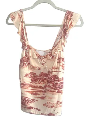 NWT Reformation Lemmy Knit Top M Dolce Vita Toile Coquette Ruffle Y2K‎ thumbnail 2