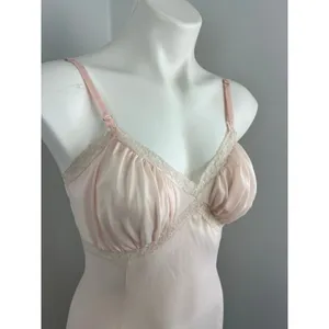 Vintage Laura Lane Light Pink Sheer Slip Dress Lingerie Nightgown w Lace 34/XS thumbnail 2