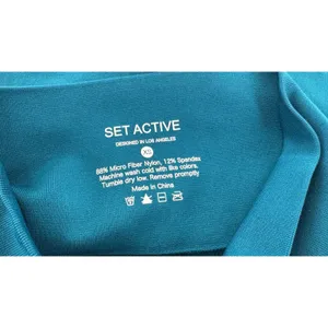 Set Active Seamless High Waisted Biker Shorts Blue XS Ribbed Compression Workout thumbnail 6