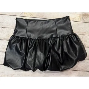 Le Lis Black Faux Leather Mini Bubble Skirt EUC Gothic Chic Y2K Style Small thumbnail 3