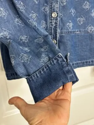 Vintage 90s Embroidered Denim Shirt Jacket Size 14 | 100% Cotton Jean Shacket thumbnail 4