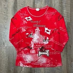 Vintage 90s Arkansas Razorbacks Graphic Retro 3/4 Sleeve Top Womens Medium‎ thumbnail 1
