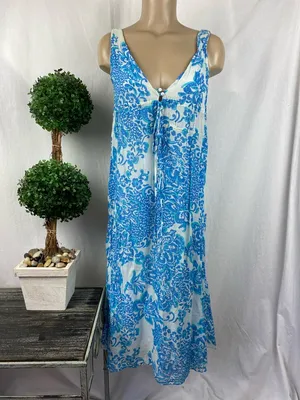 Zara Silk Blend Blue & White Floral Print Sleeveless Midi Summer Dress XS thumbnail 2