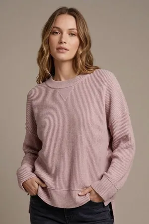 AERIE Ribbed Texture Crewneck Sweater Exposed Seams Soft Chenille Pink Size L thumbnail 1