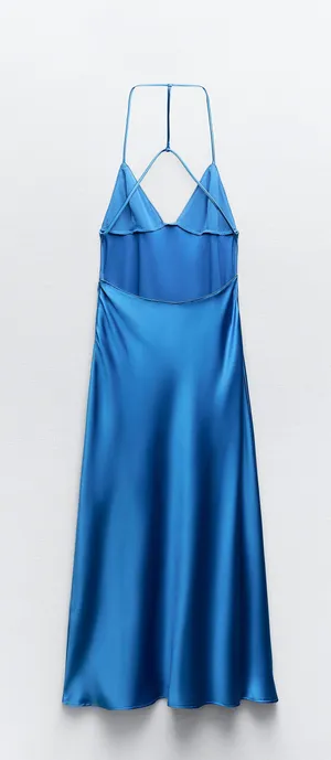 ZARA Blue Satin Silk Dress Size Small thumbnail 3