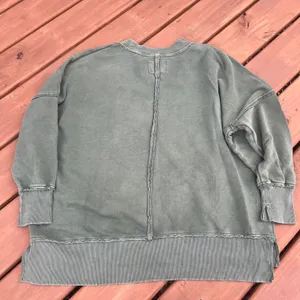 Aerie Sweatshirt Crewneck Oversized Raw Seams Green Medium Comfy‎ Cozy thumbnail 2