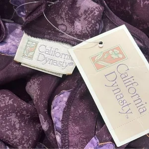 NEW Vintage California Dynasty Purple Floral Satin Dress Fairycore Feminine M thumbnail 7