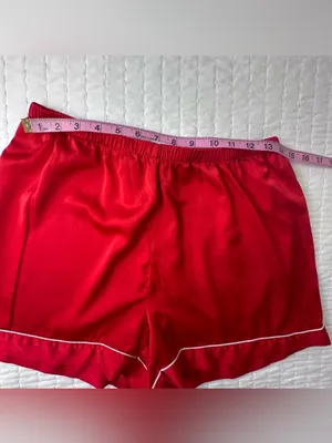 Ekouaer Bedtime Stories Red Satin Short-Sleeve Pajama Set with White Piping in Size M thumbnail 11