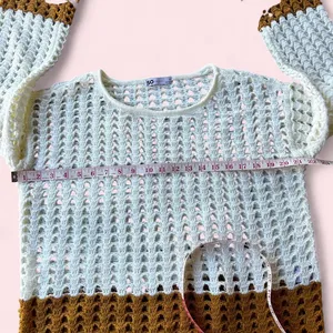 White and brown crochet sweater Size M thumbnail 2