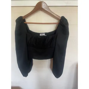PRINCESS POLLY Ariah Top Size 2 Black Peasant Long Sleeve Square Neck Crop XS thumbnail 3