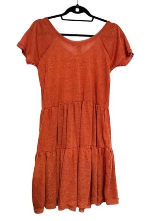 NWT Forever 21 Burnt Orange Tiered Short Sleeved Babydoll Dress Size Large thumbnail 1