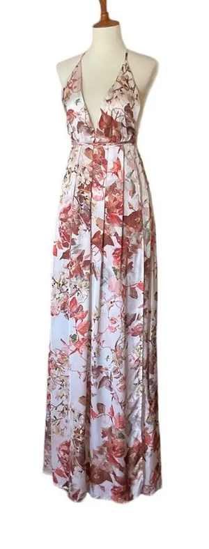 Hello Molly‎ Floral Satin Halter Maxi Dress Size 2 New thumbnail 1