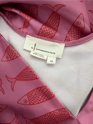 Anthropologie Pink Fish-Print V-Neck Mini Dress in Silky Satin thumbnail 5