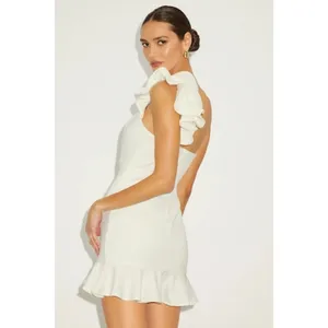 WT Lulus Captivate Me White One-Shoulder Ruffled Trumpet Mini Dress Bride Medium thumbnail 6