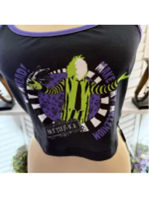 Romwe NWT Beetle Juice cropped tank top gray green lightweight gothic alt Halloween S thumbnail 7