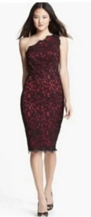 Black Red Lace One Shoulder Sheath Dress Formal Evening Cocktail Party‎ thumbnail 1