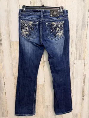 Miss Me Jeans Women’s 32 Bootcut Dark Wash Embellished Floral Rhinestone thumbnail 6