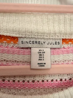 Sincerely Jules Striped Open Knit‎ Sweater Pink Orange Cream Size Small thumbnail 4