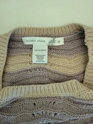 Altar'd State Lavender and Beige Striped Crochet Crewneck Sweater thumbnail 2