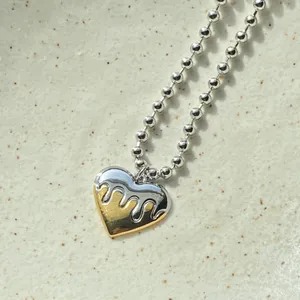 grunge y2k dripping heart fully stainless steel ball chain necklace💛 thumbnail 5