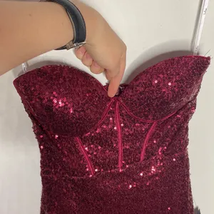 Lulus Boost Your Beauty Wine Red Sequin Strapless Bustier Midi Dress size XS thumbnail 7