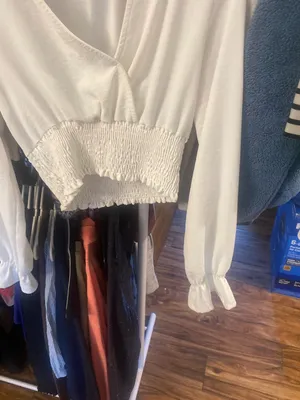 Altar'd State White Smocked-Hem Long Sleeve Top - Women by size small thumbnail 4