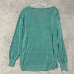 J‎ Crew Sweater Womens Medium Green Button V Neck Linen Blend Top Casual Coastal thumbnail 4