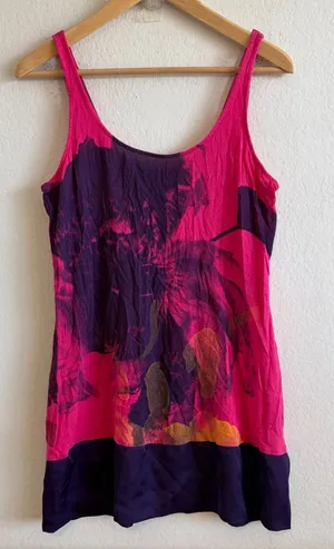 EXPRESS Dreamweight Cotton Vintage Y2K Pink Purple Tropical Tank Top Womens M thumbnail 1