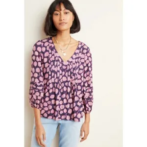 NWT Womens Size Small Maeve by Anthropologie Cathy Pleated V-Neck Blouse In Plum thumbnail 4