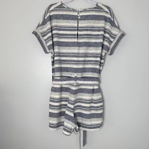 MADEWELL Size-M Romper Perimeter Striped Linen Blend Navy Blue Belted thumbnail 16