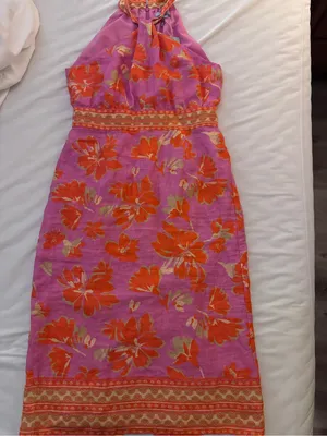 NWT Antonio Melani Dress Naomi Pink Orange Linen Halter Dress - 12 thumbnail 3