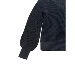 J.Crew Black Textured Knit Balloon Sleeve V-Neck Sweater L thumbnail 3