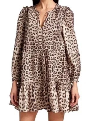 Generation Love Rumi Dress Women XS Brown‎ Leopard Babydoll Balloon Sleeve Mini thumbnail 1