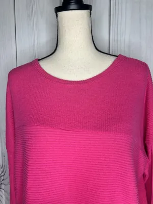 Staccato Pink Multi Directional Ribbed Long Sleeve Lightweight Sweater Sz L thumbnail 2