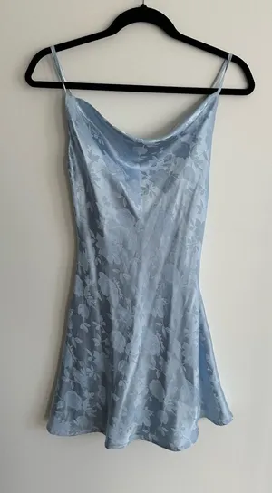Olia Light Blue Floral Satin Cowl Neck Slip Dress Size XS thumbnail 1