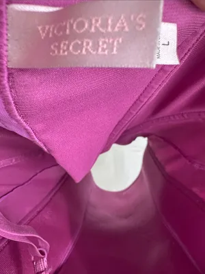 Victoria's Secret purple Pink Satin Chemise top corset Black Lace Crisscross L thumbnail 8