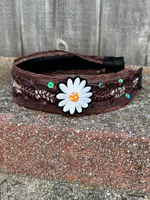Custom Headband with flower patch & crystals handmade brand new thumbnail 5