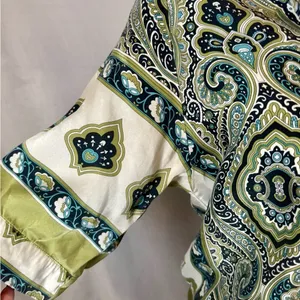 Alexander Vittoria 100% silk sage green boho print smocked top size large thumbnail 3