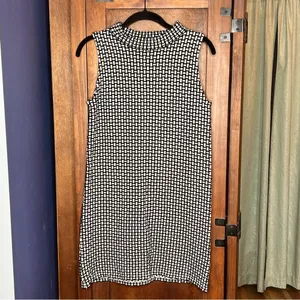 Zara Knit Black White Shift Mini Dress Minimalist Mod Indie 60s Artsy Retro M thumbnail 3
