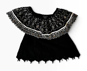 Hemant & Nandita Top‎ XS Black Embroidered Eyelet Boho Off Shoulder Sequin thumbnail 1