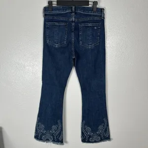 Rag & Bone Womens Jeans Size 27 10 Inch Crop Flare Blue Indigo Embroidered Hem‎ thumbnail 4