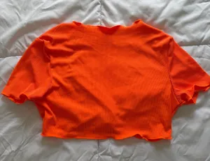 SheIn Neon Orange Open Front Cover Up Top thumbnail 1