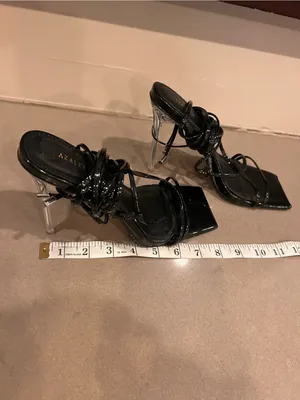 Azalea Wang Black Lace-Up Stiletto Sandals with Clear Heel thumbnail 6
