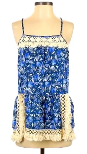 I Madeline Seascape Blue Fringe Sleeveless Top size Large thumbnail 1